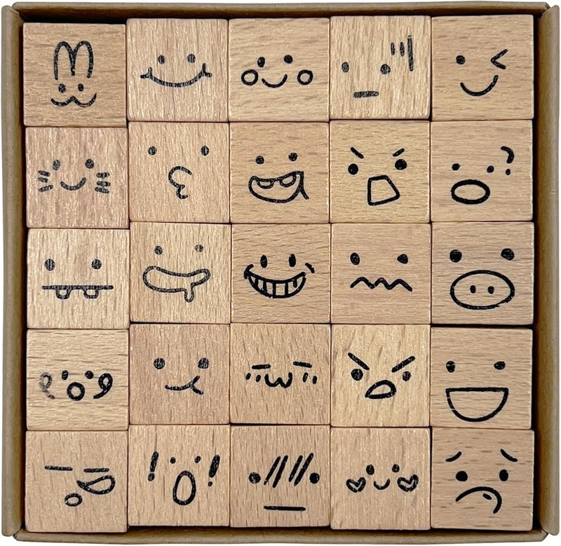 ZMLSED 25pcs Mood Expression Wooden Rubber Stamps Kit, Cute Small Emoticon Theme Stamps for Decorative Diary Planner DIY Craft Scrapbook Card Making Letters Journal - Image 1